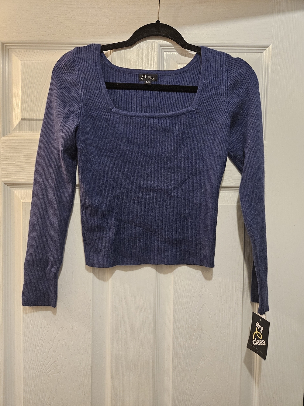 Target Art Class Ribbed Square-Neck Long Sleeve Top - Periwinkle